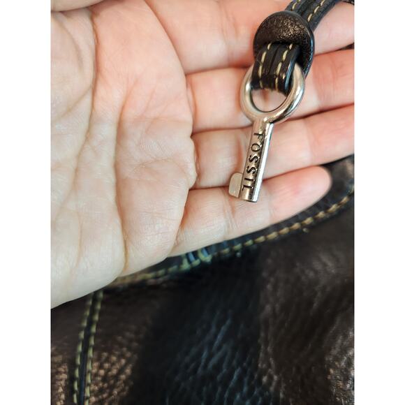 Vintage Fossil Black Genuine Leather Handbag 10x10 Purse , can add strap - Picture 4 of 13